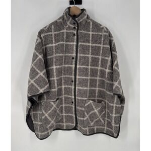 Parasuco Womens Fleece Lined Cape S/M Gray Windowpane Poncho Oversized Lagenlook